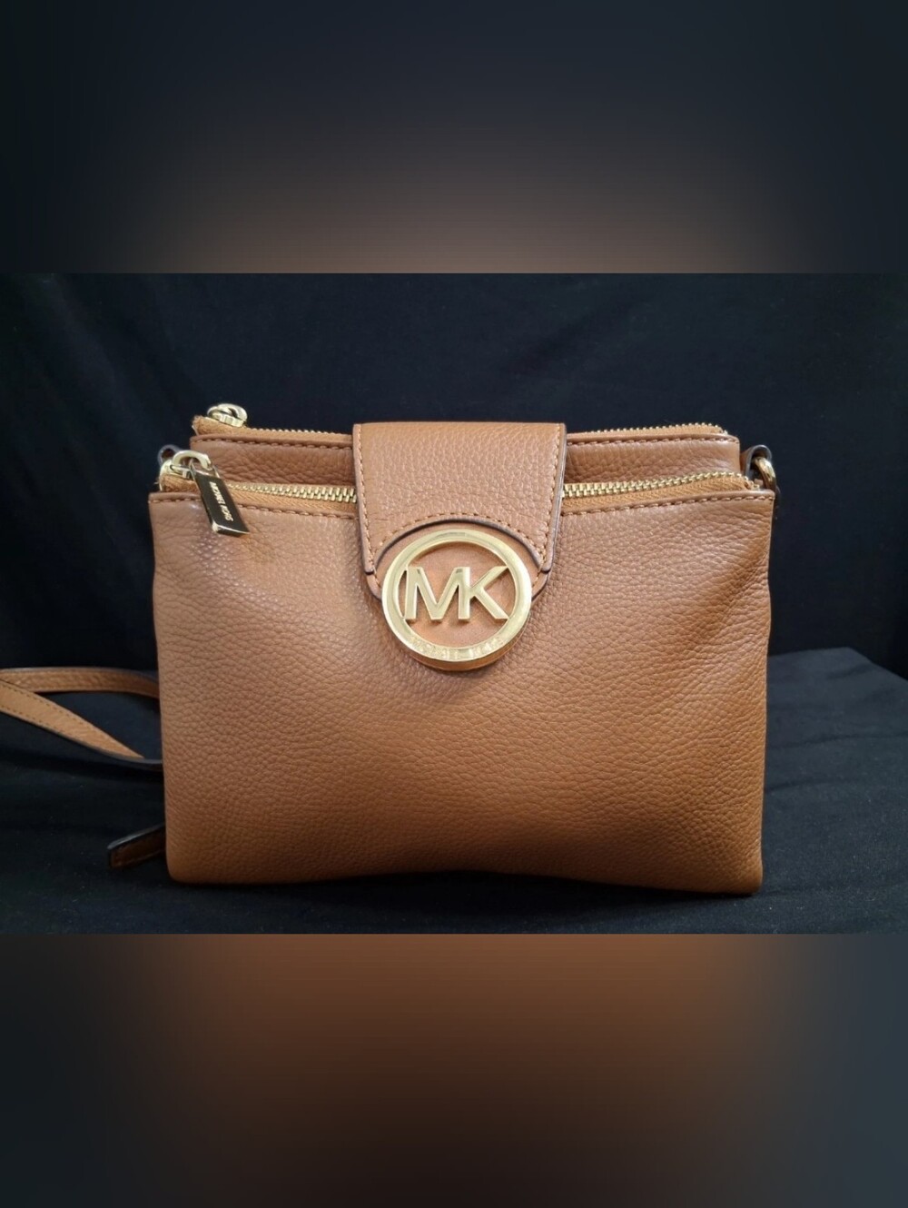 Michael Kors Fulton Pebbled Accorn Brown Leather Crossbody Purse
